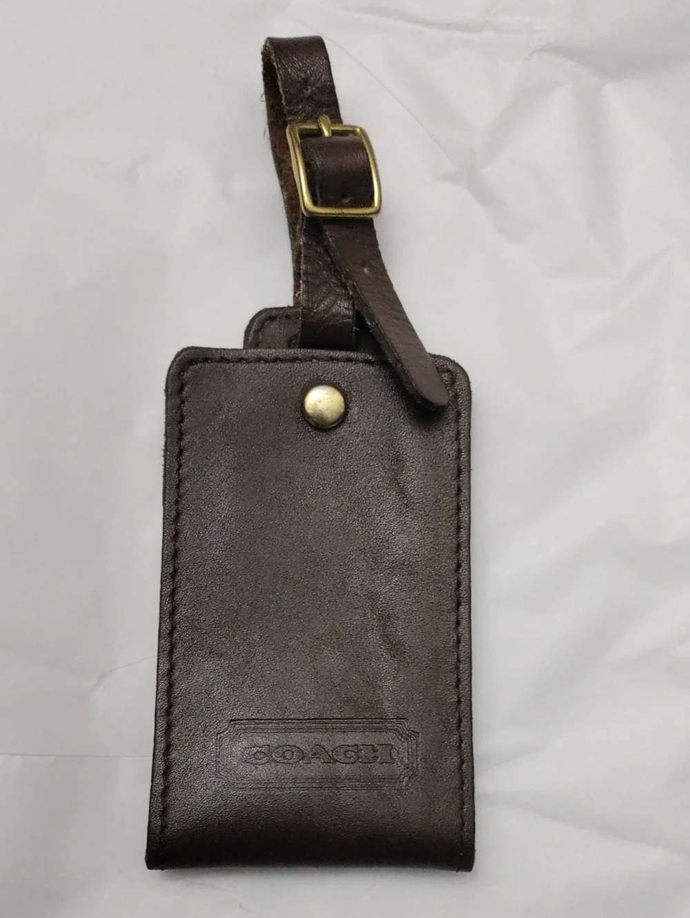 Coach Vintage Dark Brown Leather Luggage ID Tag with Brass Tone Buckle